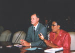 House Speaker Pro Tem Sharon Weston Broome and Senator Ben Nevers appear before the State Board of Elementary and Secondary Education (BESE) to request support for Legislators Back to School Week. In a unanimous vote, BESE declared its support for the program and thanked the members of the Legislature for their personal interest in schools and schoolchildren.